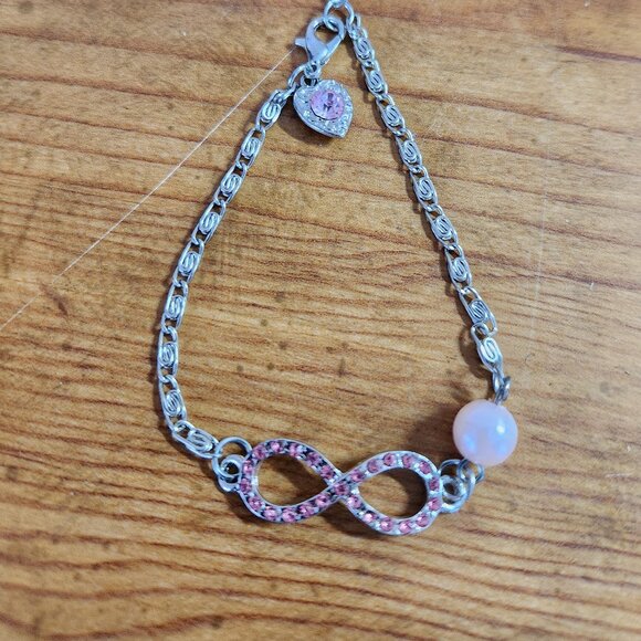 New Womens Pink & Silver Bracelet or Anklet 7.5-9" Long - Picture 1 of 3